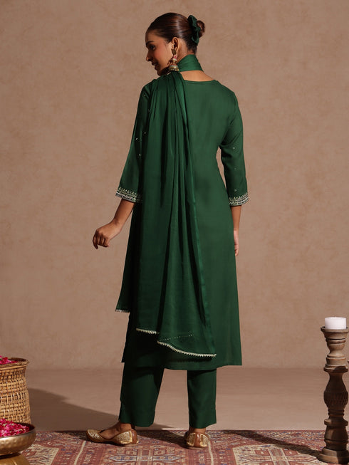 Janasya Women's Maroon Rayon Yoke Embroidered Sequinned Straight Kurta Set With Dupatta